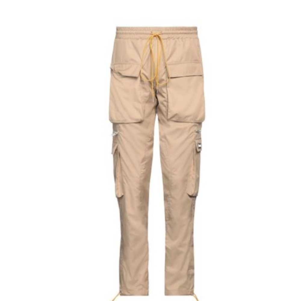 Rhude Beige Cargo Pants with Yellow Drawstring